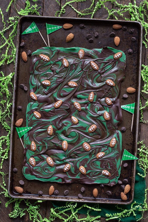 This recipe for football bark is perfect for game day or super bowl! Only 7 ingredients and ready in under 2 hours. 