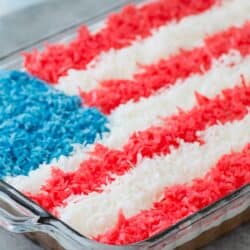 Easy 4th of July cake recipe - American Flag shredded coconut cake!