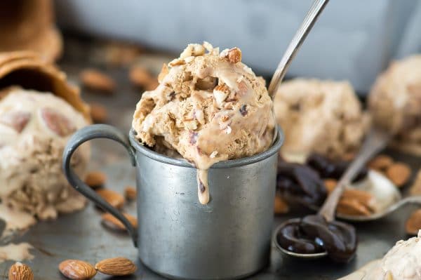 No churn mocha almond fudge ice cream! Incredibly easy coffee ice cream recipe loaded with almonds and hot fudge swirls!