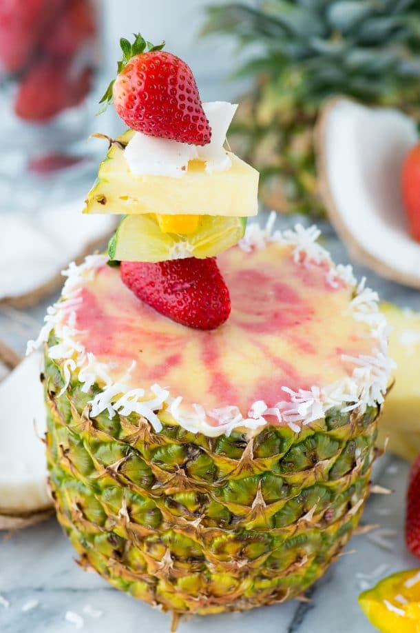 Pineapple Strawberry Smoothie in a Pineapple Cup | The First Year