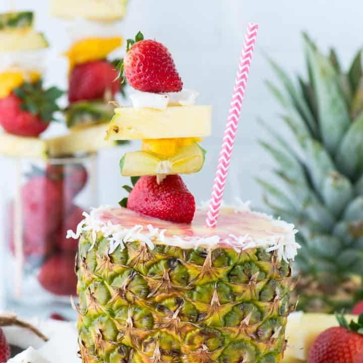 Pineapple Strawberry Smoothie in a Pineapple Cup