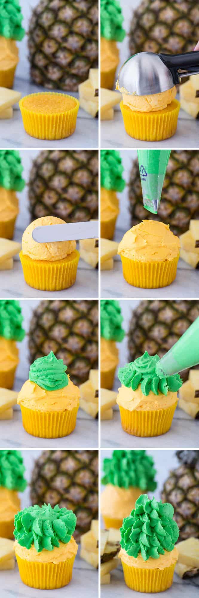 Pineapple cupcakes - cupcakes that look like PINEAPPLES! The buttercream tastes like pineapple too! 
