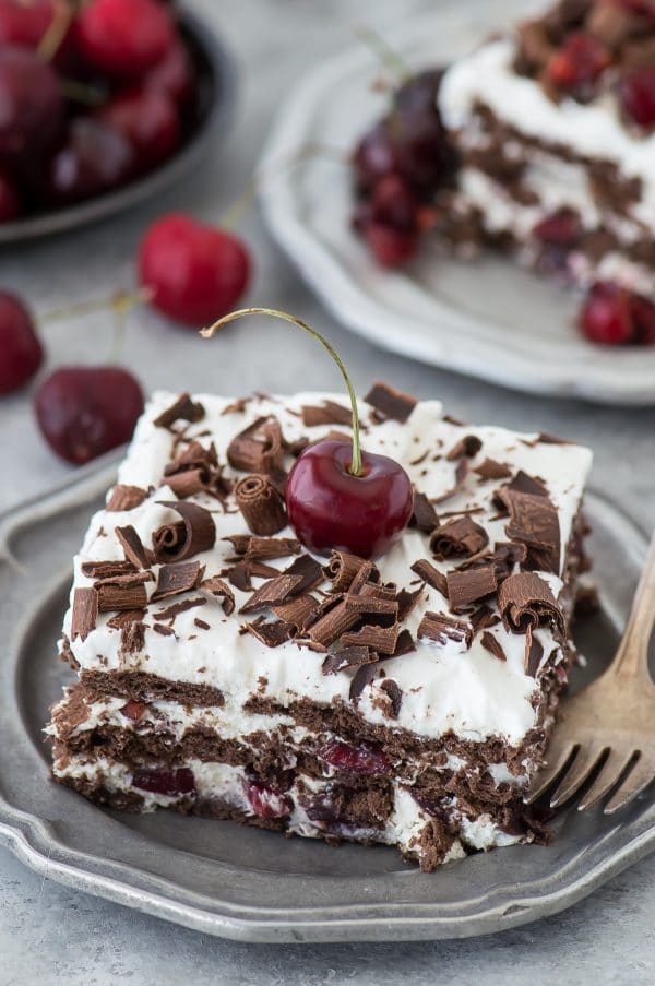 Black Forest Icebox Cake recipe with 5 easy ingredients including real cherries!