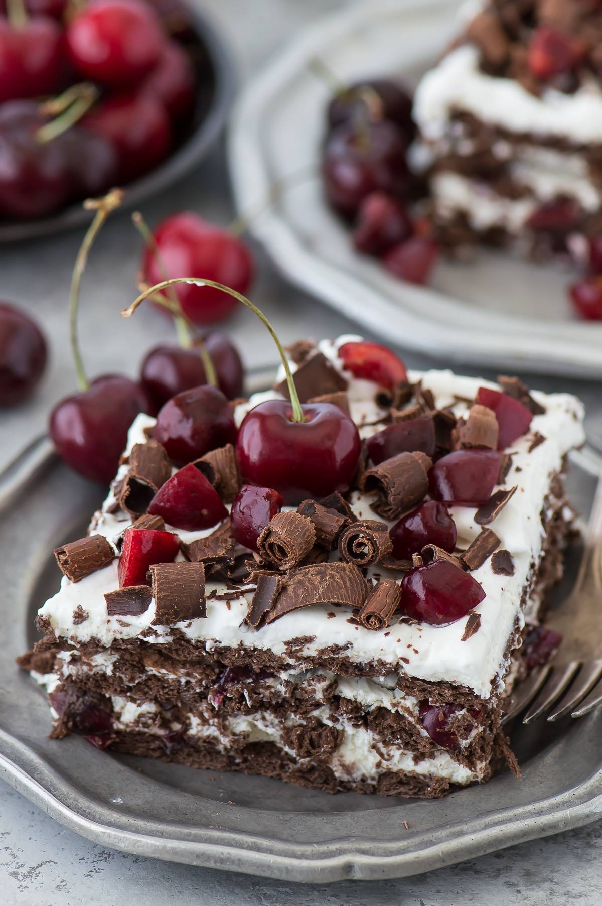 Black Forest Icebox Cake recipe with 5 easy ingredients including real cherries!