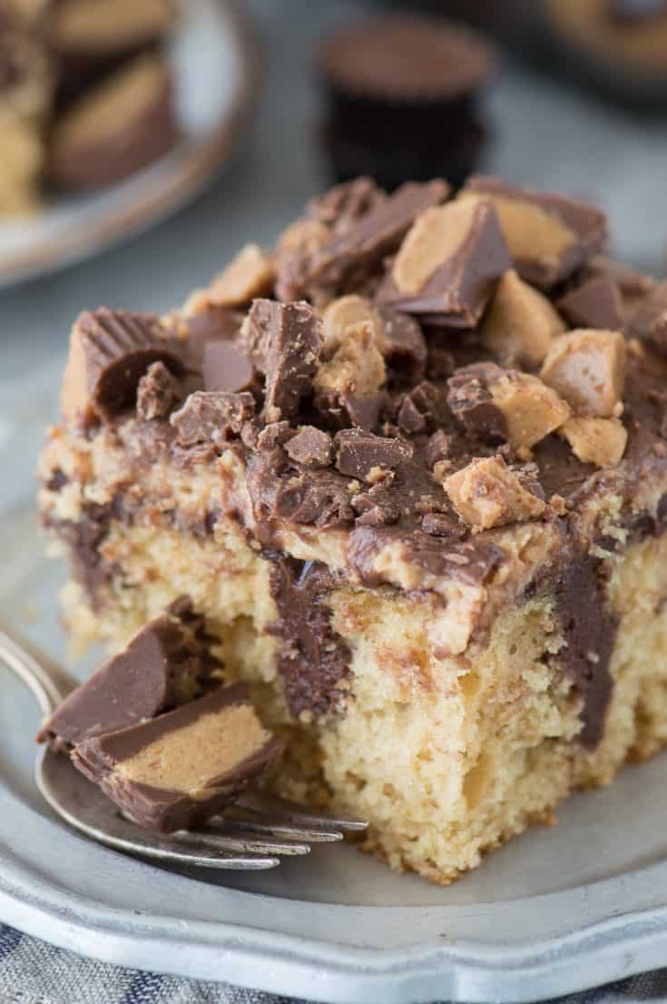 Peanut Butter Chocolate Poke Cake