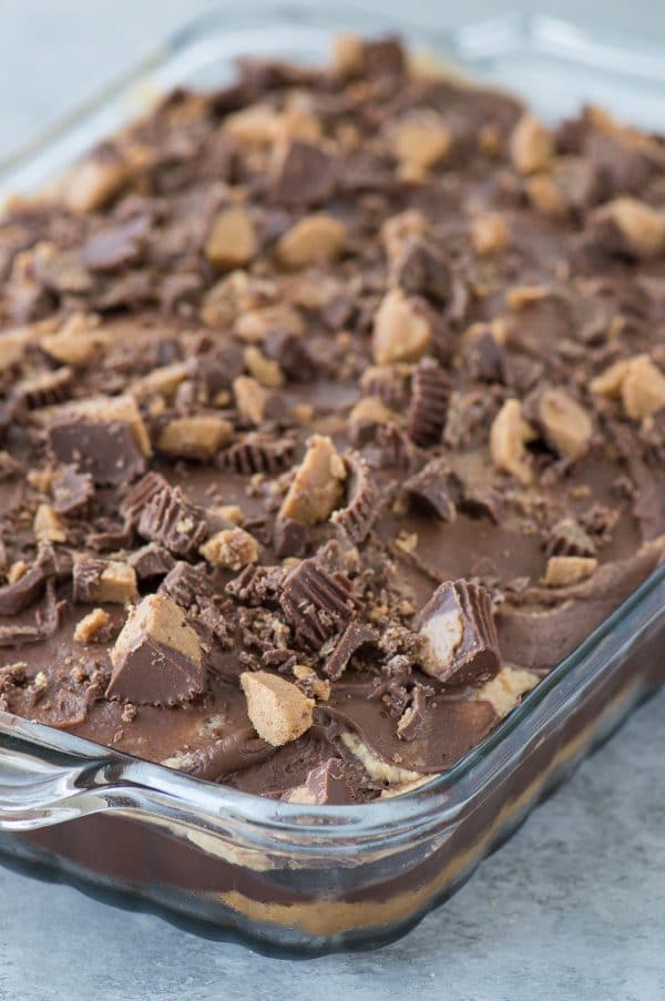 Peanut Butter Chocolate Poke Cake