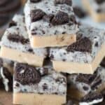Two layer peanut butter oreo fudge recipe that is only 4 ingredients! This is easiest and BEST fudge recipe!