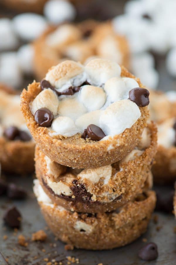 Delicious indoor S’mores Cups made with chocolate chips and marshmallows. 