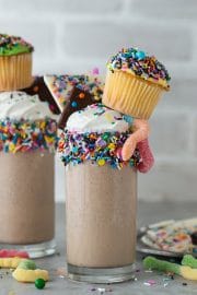 Look at this over the top, crazy funfetti brownie mocha milkshake! I can’t decide if my favorite part is the cupcake or the gummy worms!
