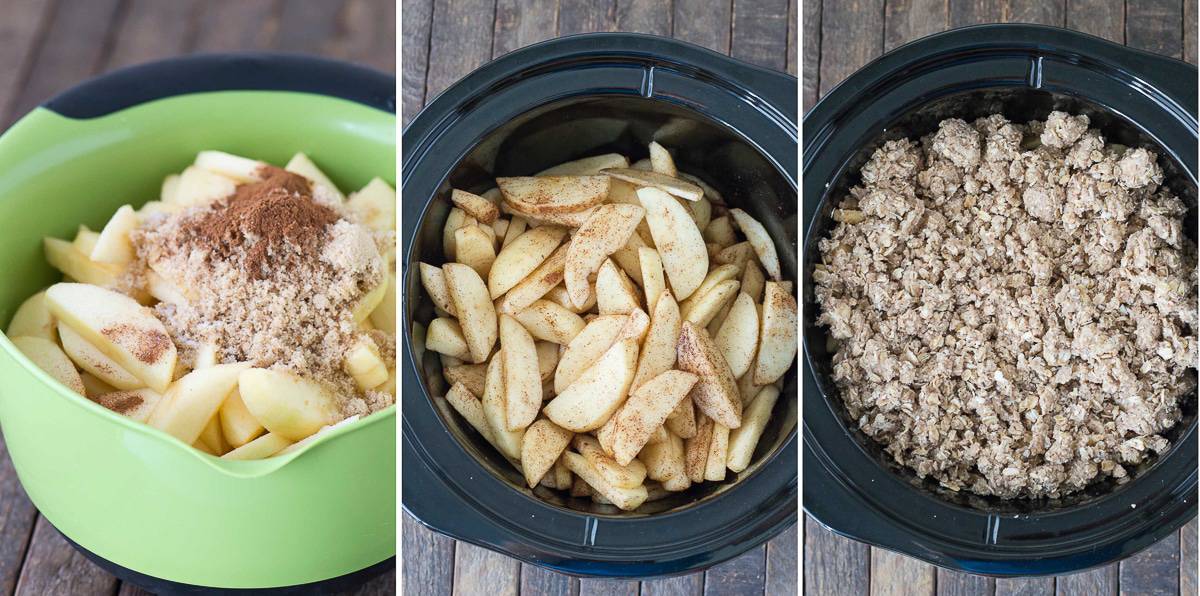 how to make crock pot apple crisp collage