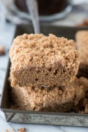 Our favorite espresso coffee cake with mile high crumb! With brewed espresso and ground espresso in the batter, this coffee cake actually tastes like coffee!
