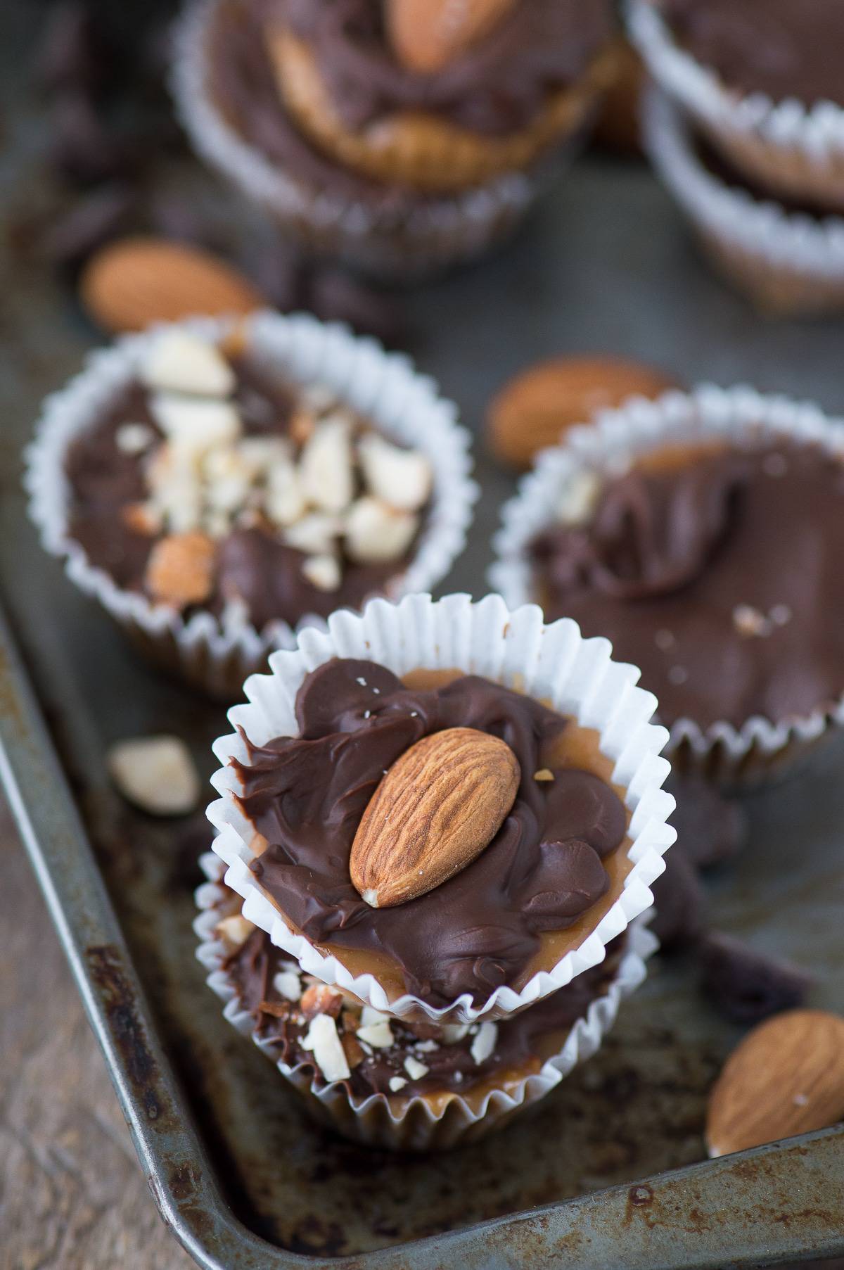 toffee bites on metal baking tray