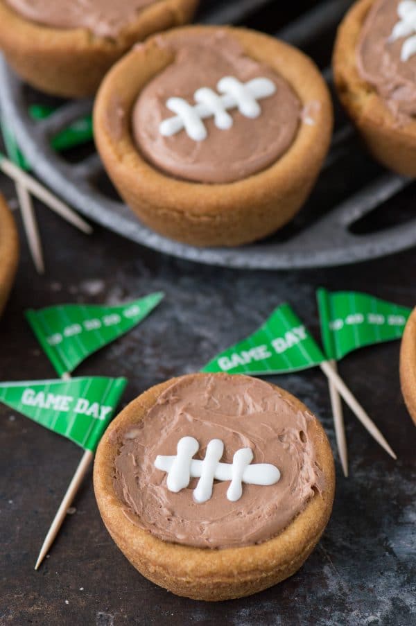 Game Day Flags and cheesecake sugar cookie football cups