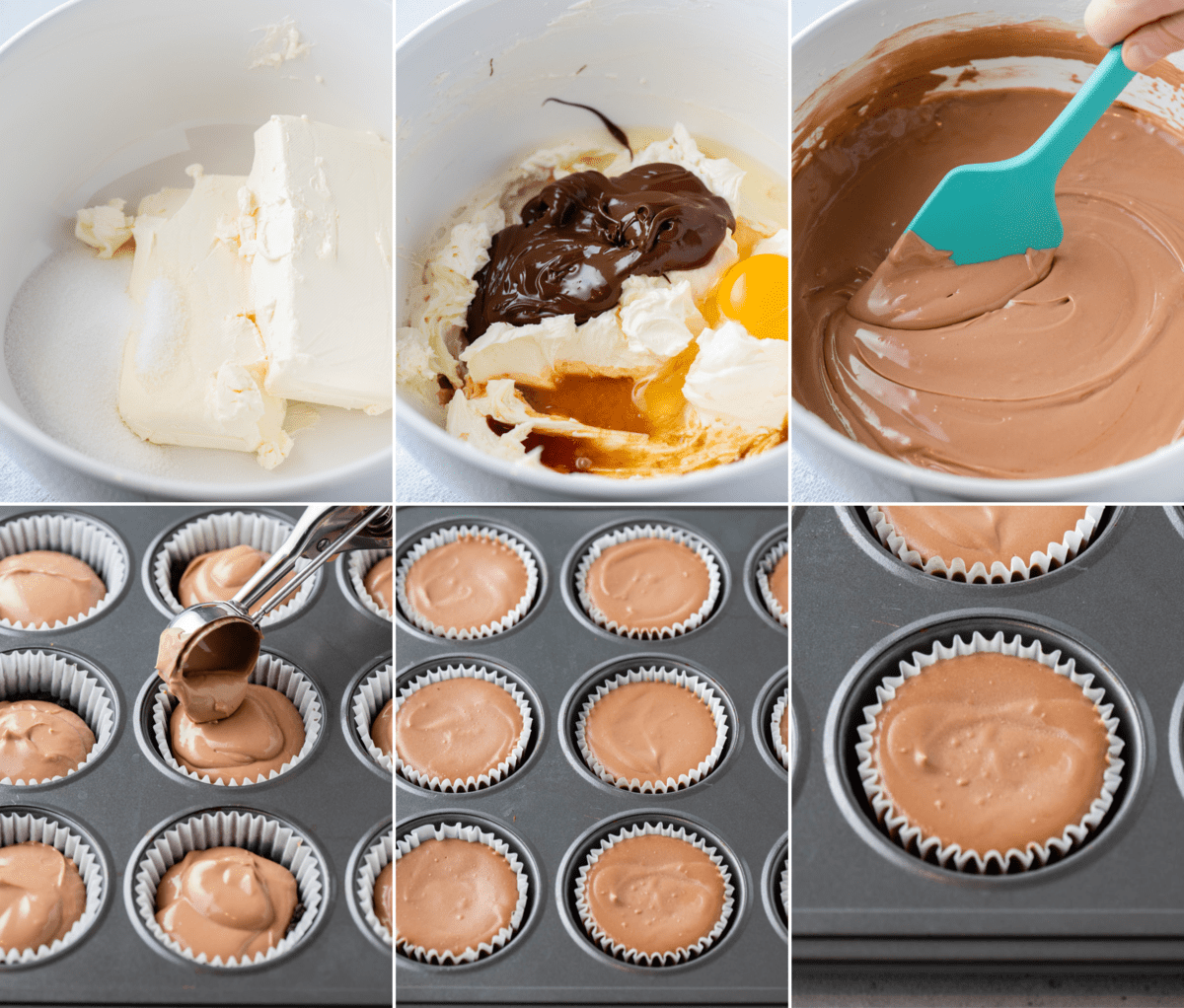how to make mini chocolate cheesecakes collage image