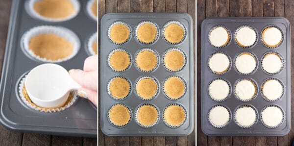 how to make mini cheesecakes in muffin pan collage