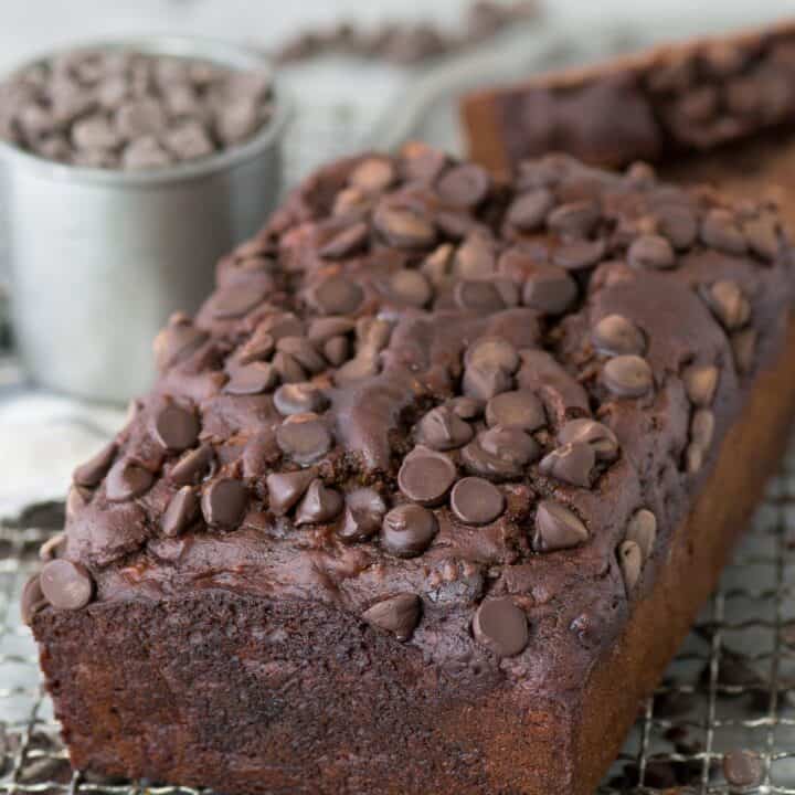 No butter, oil, or granulated sugar in this Healthier Chocolate Banana Bread. Uses greek yogurt and honey. Cut back on the chocolate chips to make it even healthier.