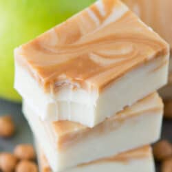One of the best fall treats - homemade caramel apple fudge! This fudge reminds me of those green caramel apple suckers! SO good!