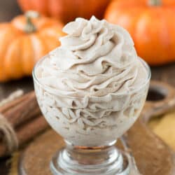Easy 3 ingredient homemade pumpkin whipped cream! This is great on hot cocoa, pies, cakes, cupcakes.