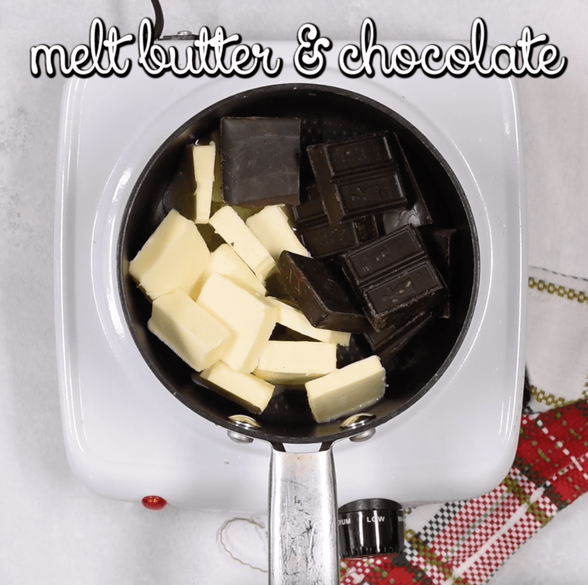 butter and chopped chocolate melting in saucepan