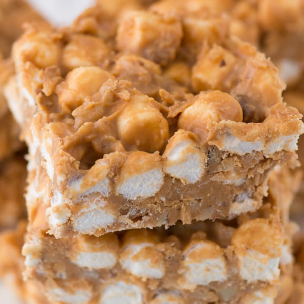A simple no bake recipe for butterscotch marshmallow bars with coconut and walnuts! This is a classic holiday no bake treat!