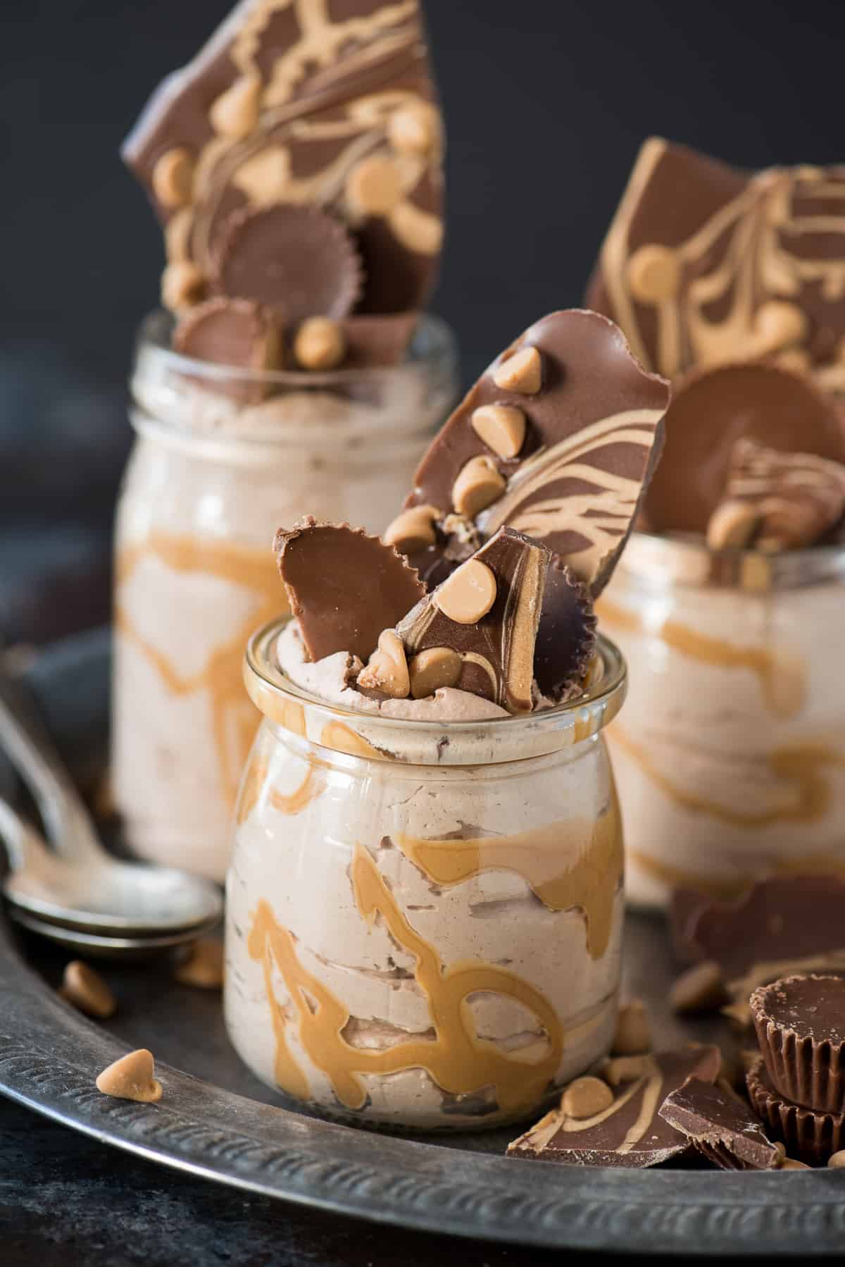 Decadent and fluffy chocolate peanut butter mousse jars!
