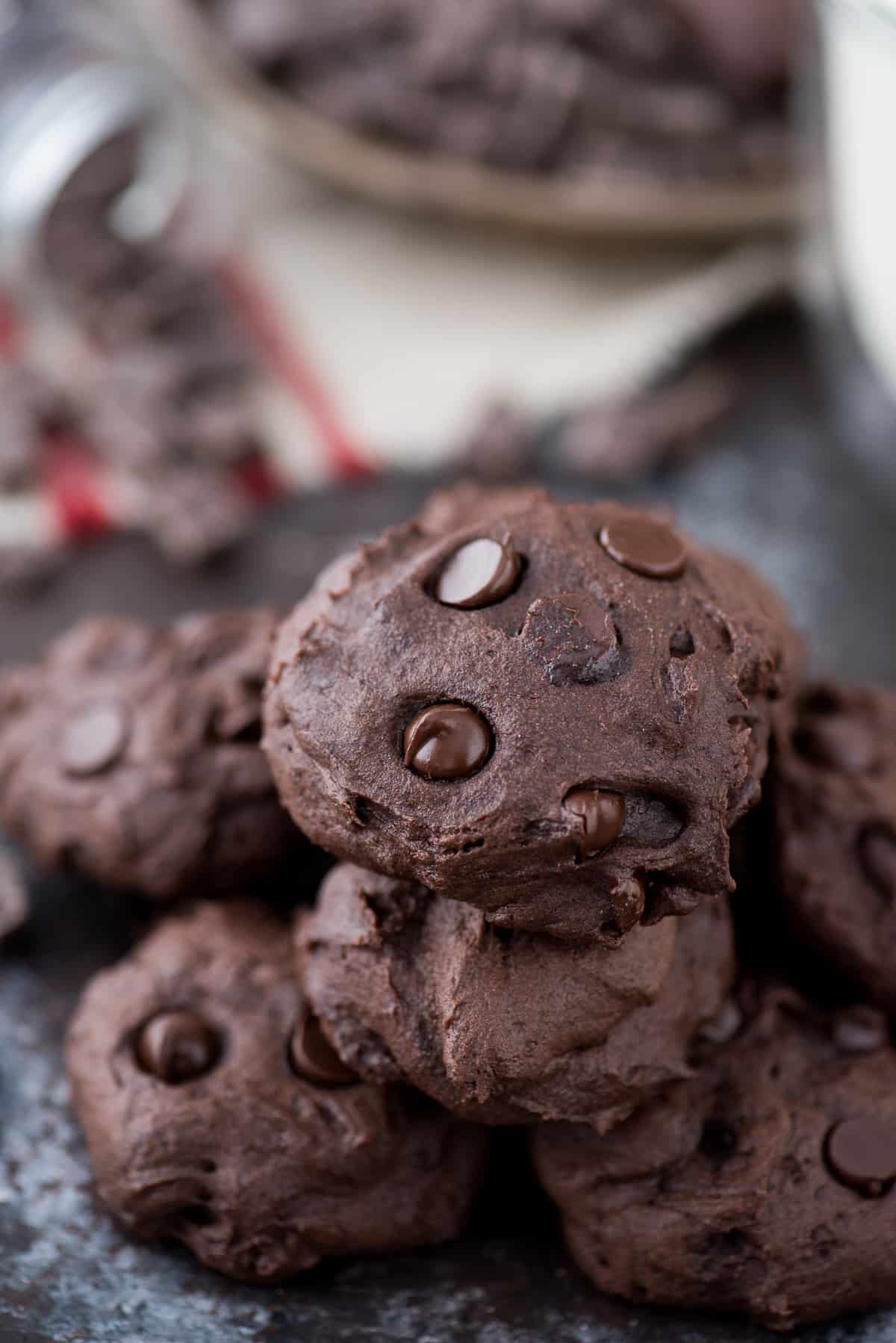 Stack of healthier dark chocolate coconut oil cookies.