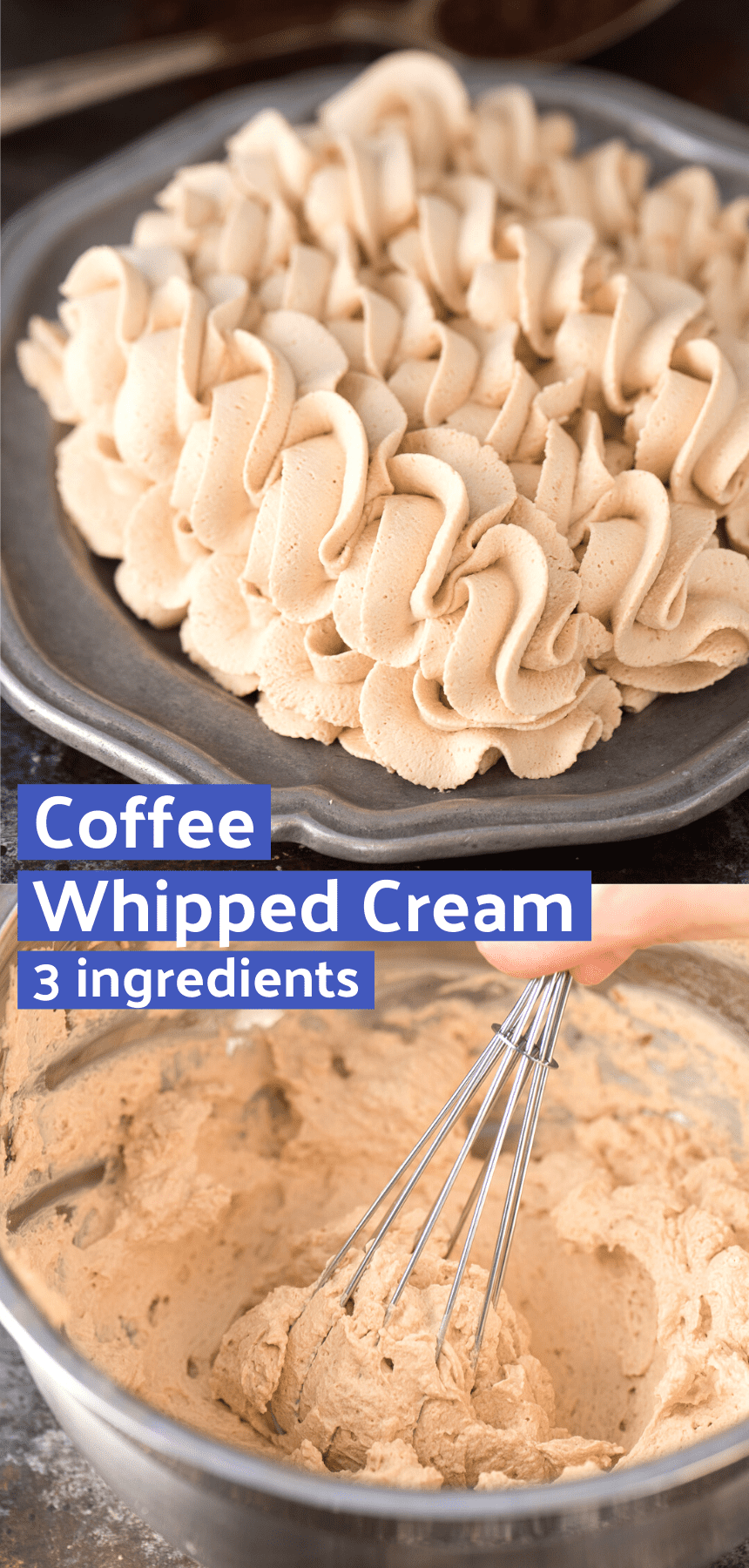 Coffee Whipped Cream 3 ingredients, so good on cake, hot cocoa, fruit!