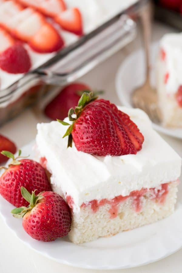 Strawberry Poke Cake with Fresh Strawberries - The First Year