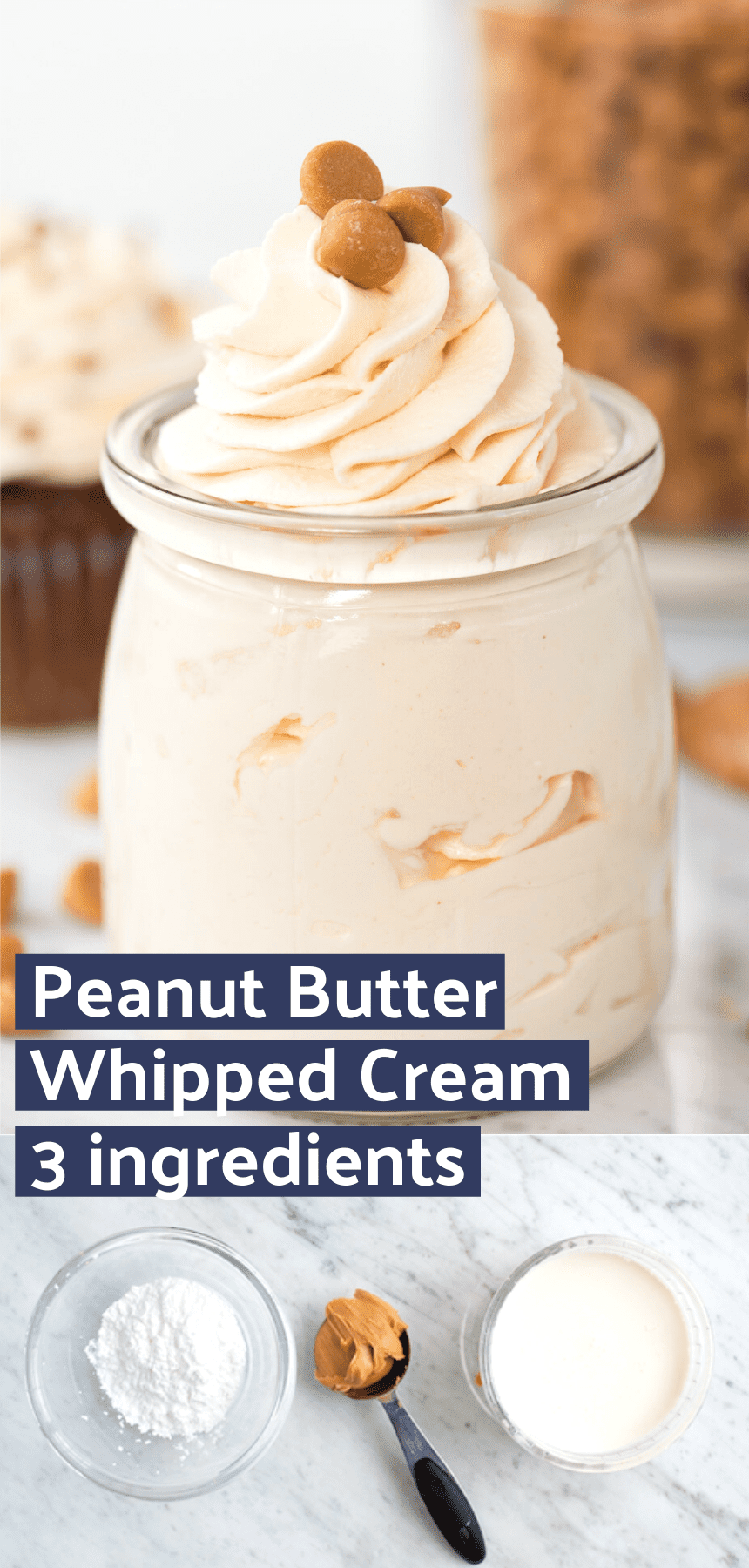 Peanut Butter Whipped Cream - 3 ingredient peanut butter frosting!