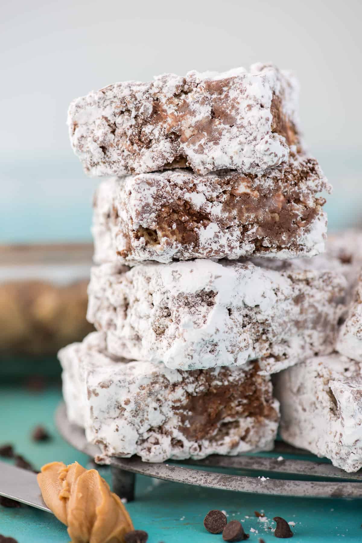 puppy chow bars stacked on top of each other on metal tray