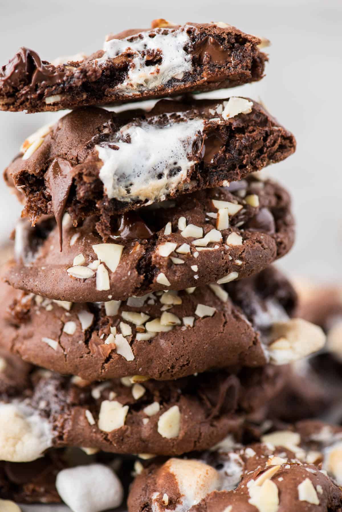 rocky road cookies stacked on top of each other