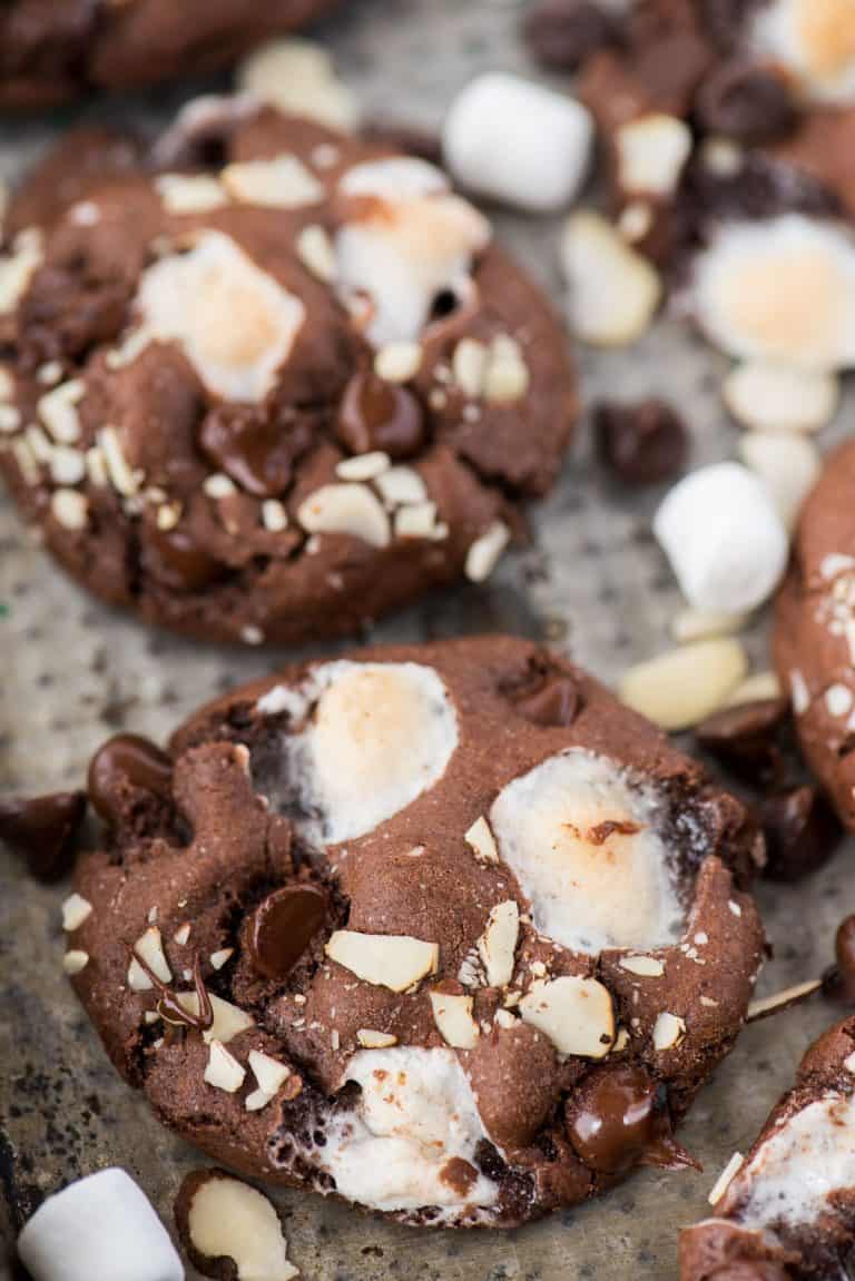 Rocky Road Cookies chocolate cookies with nuts and marshmallows!