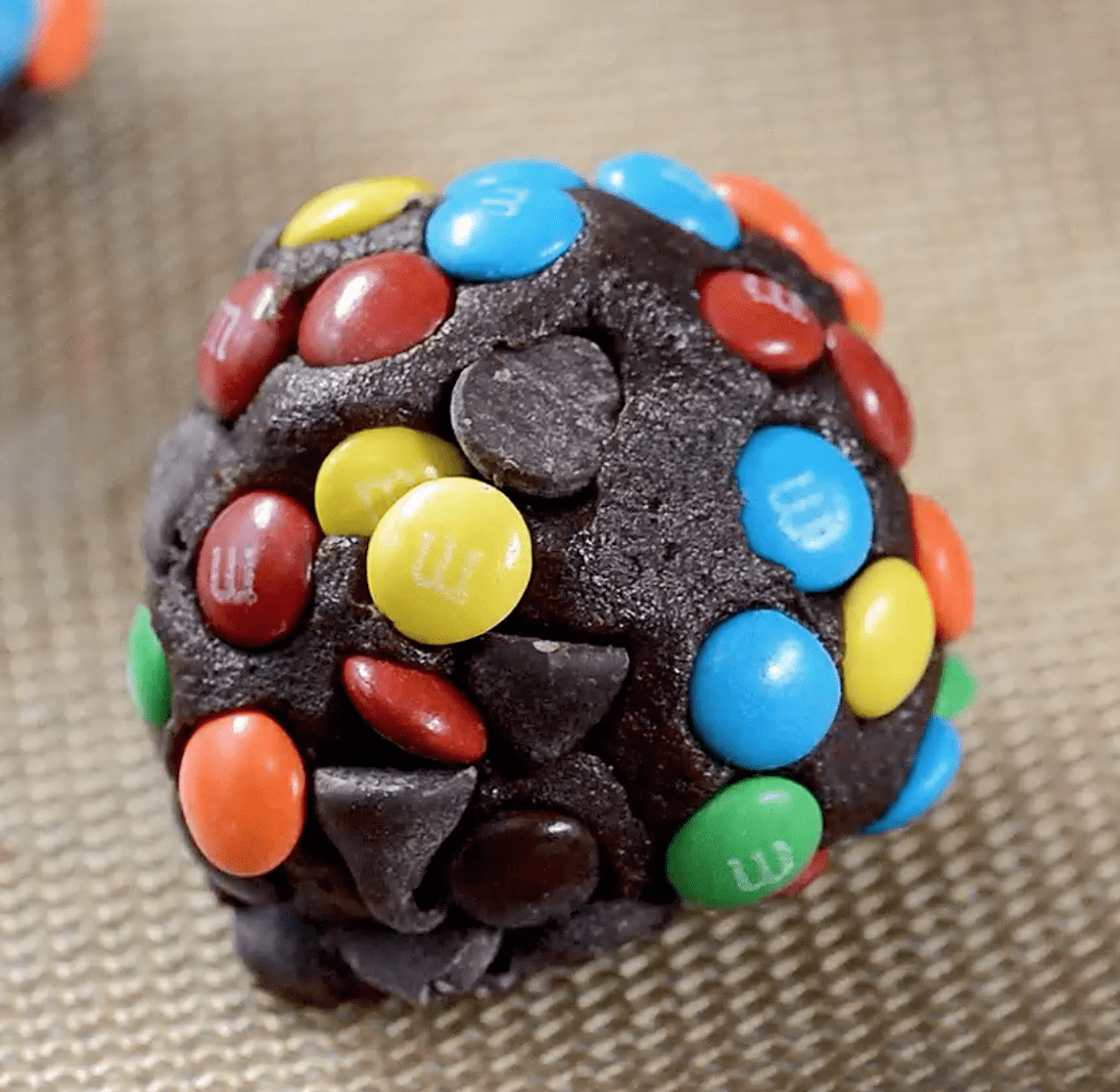 chocolate M&M cookie dough ball