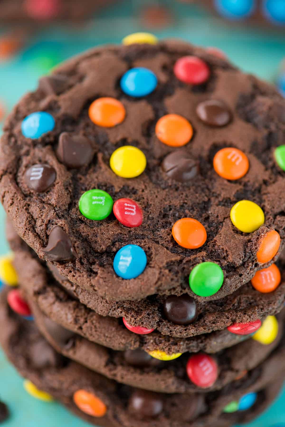 double chocolate chip cookies with m&ms and chocolate chips