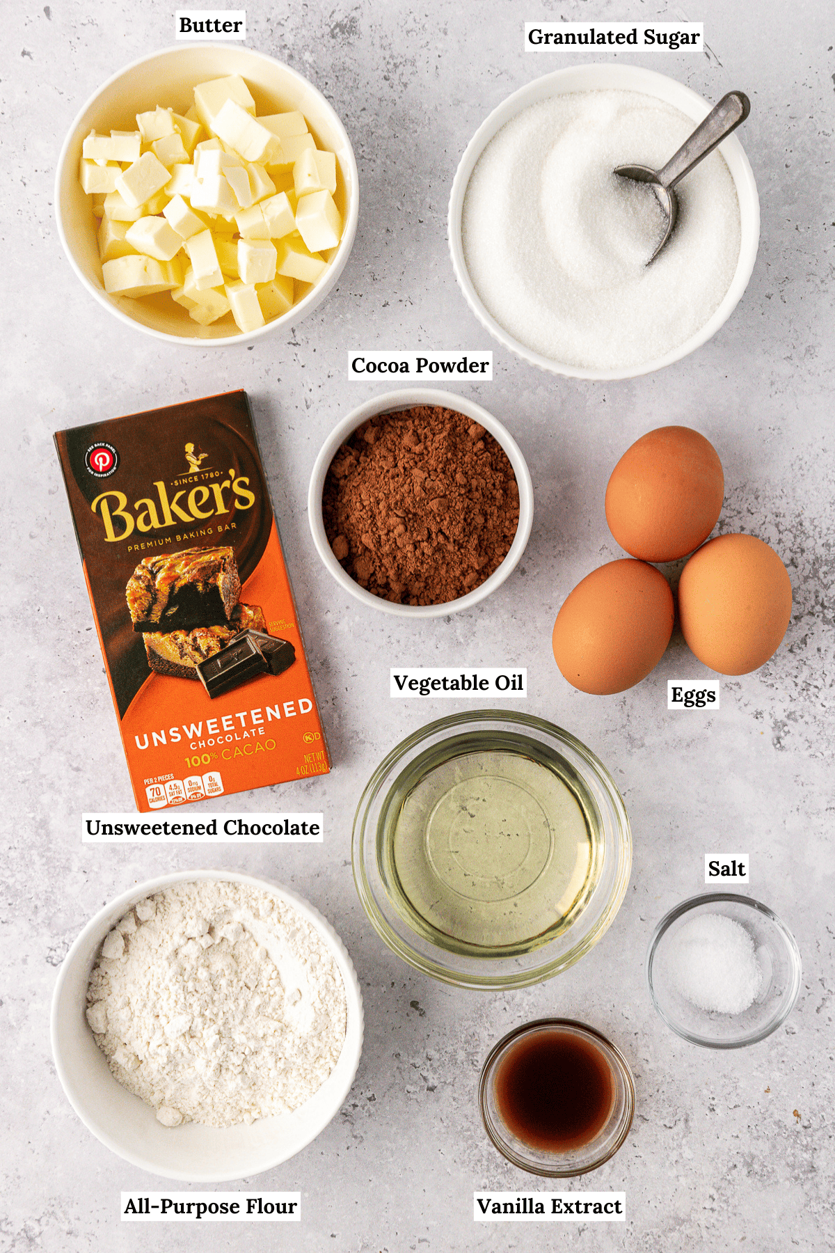 ingredients to make homemade brownies