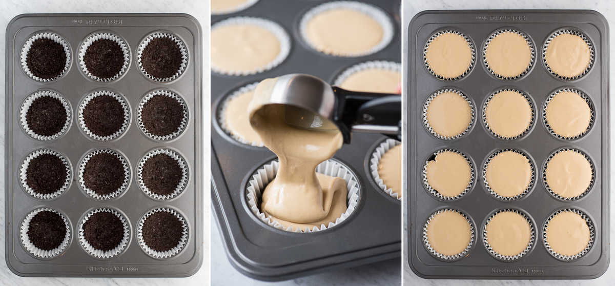 collage image of how to make mini coffee cheesecakes