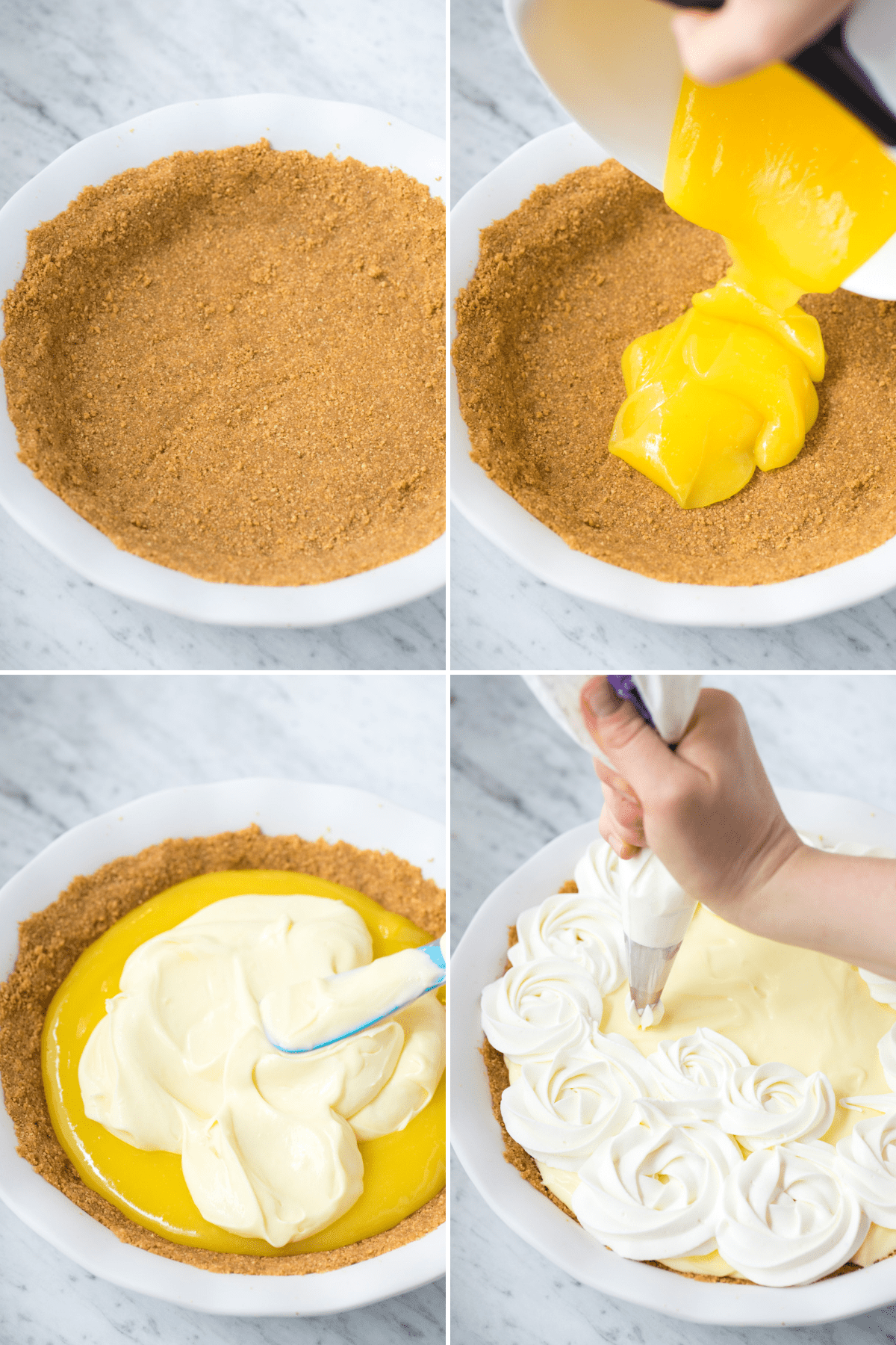 how to make lemon pudding pie collage image