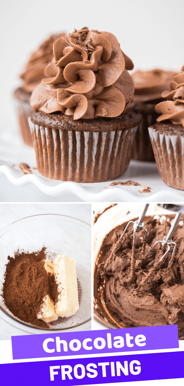 chocolate frosting on chocolate cupcakes collage with text overlay