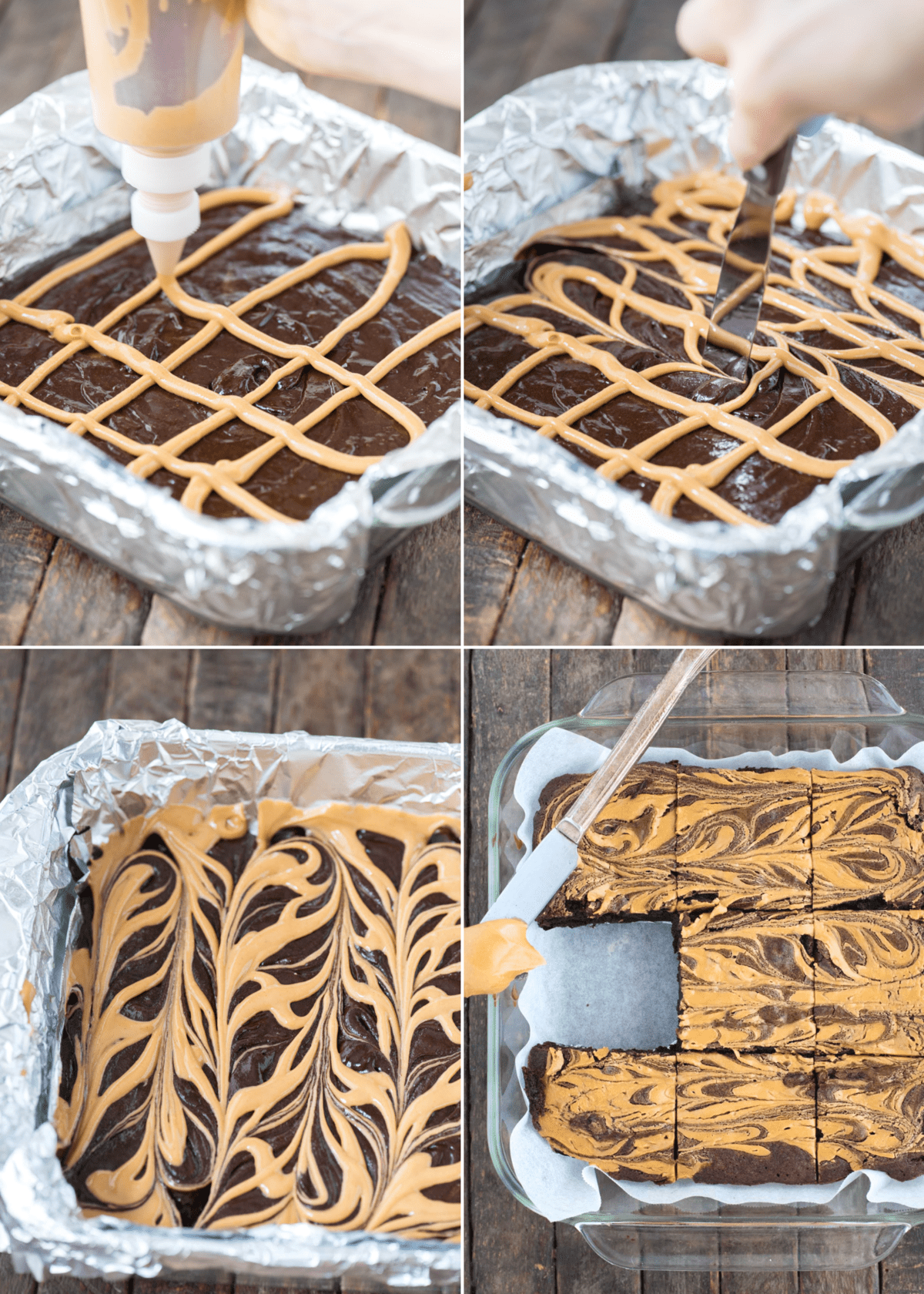 how to swirl peanut butter into brownies collage