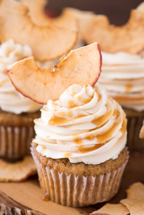 Apple Spice Cupcakes - fall cupcakes with salted caramel frosting!