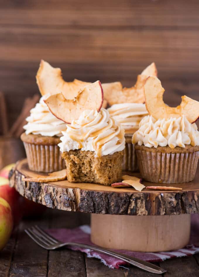 Apple Spice Cupcakes fall cupcakes with salted caramel frosting!