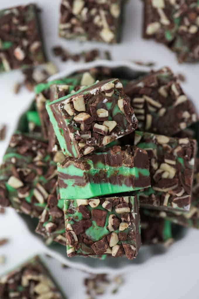Mint Chocolate Fudge easy microwave fudge!