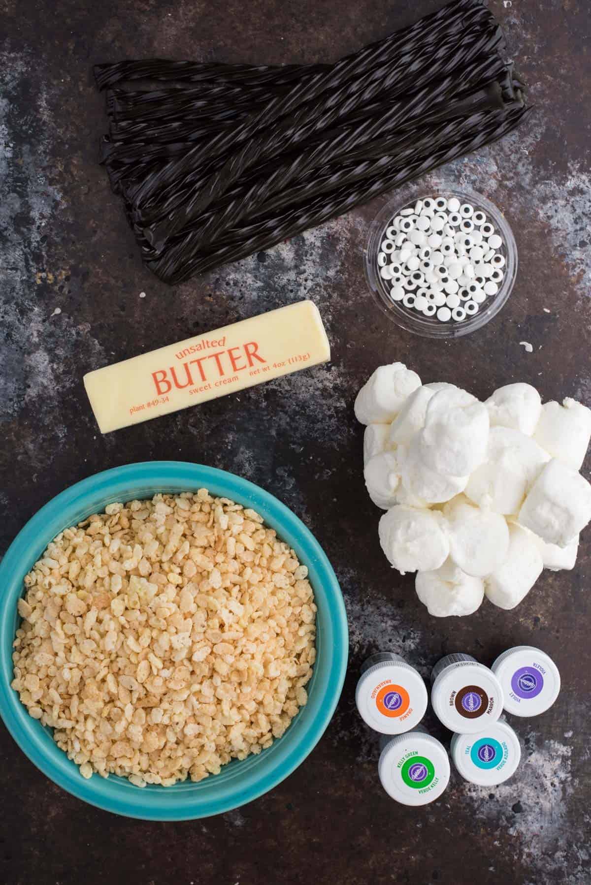 ingredients to make spider rice krispie treats