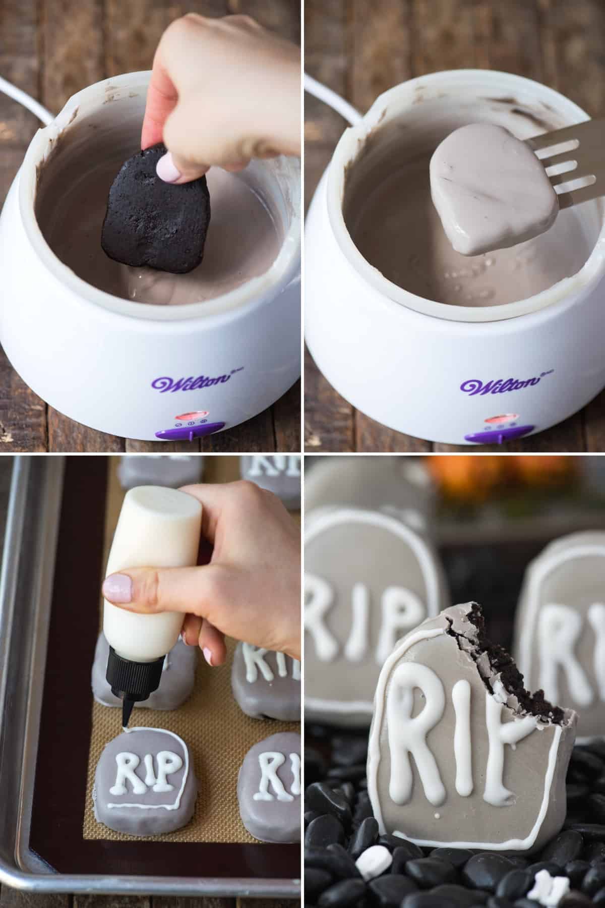 how to make tombstone shape oreo balls collage
