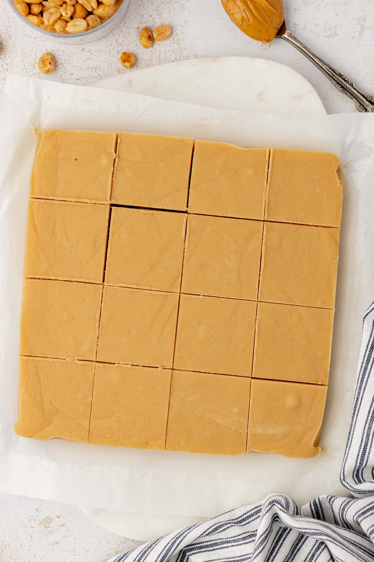 peanut butter fudge cut into squares 