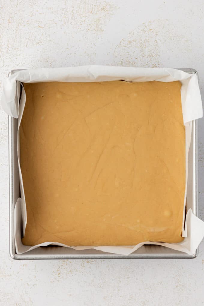 peanut butter fudge in 8x8 inch metal pan