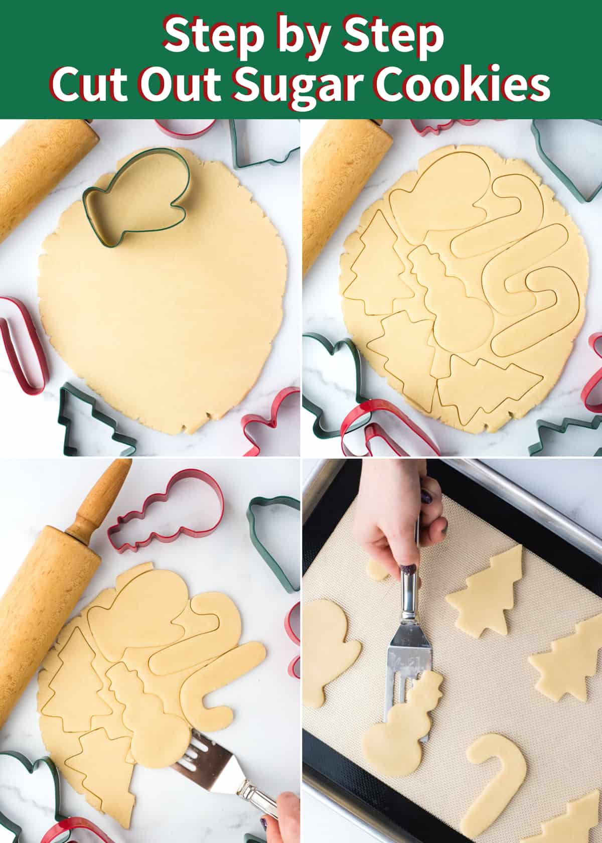 how to make cut out sugar cookies collage with text overlay 