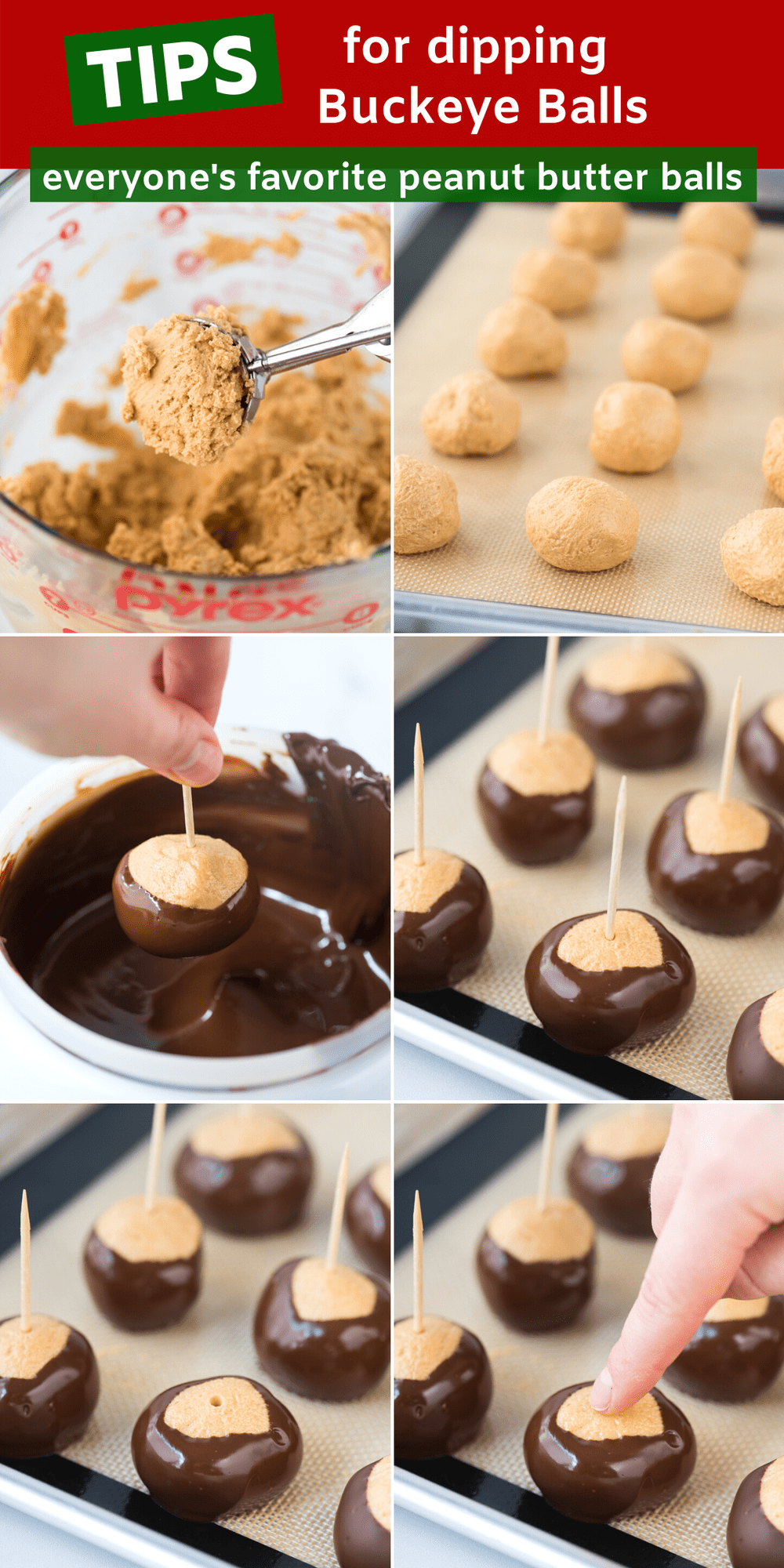 how to dip peanut butter balls collage with text overlay