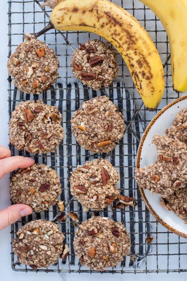 ariel shot of banana breakfast cookies on wire rack