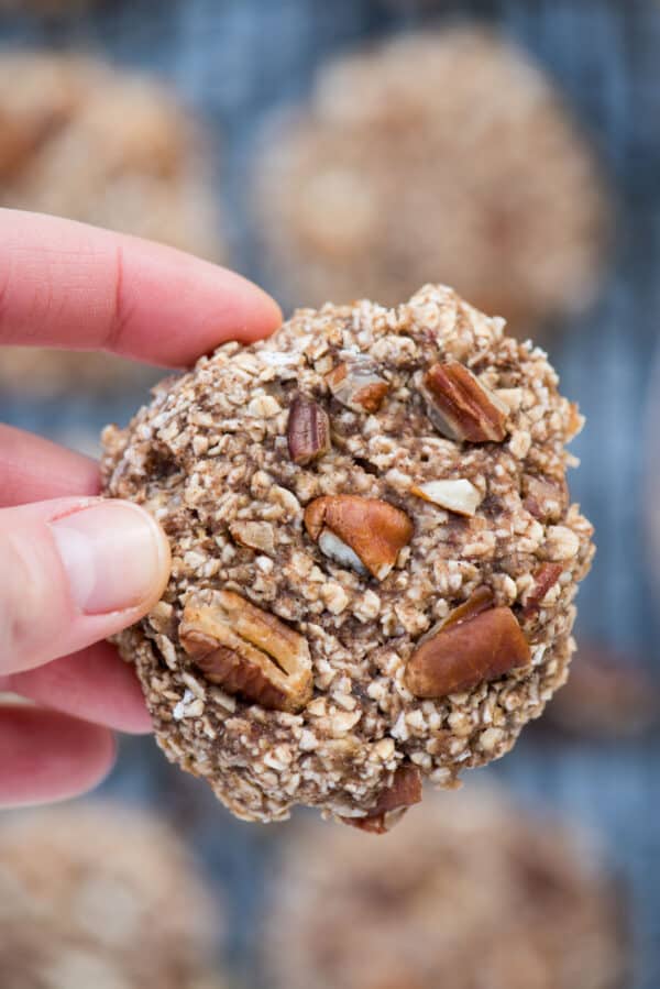 hand holding banana breakfast cookie up close